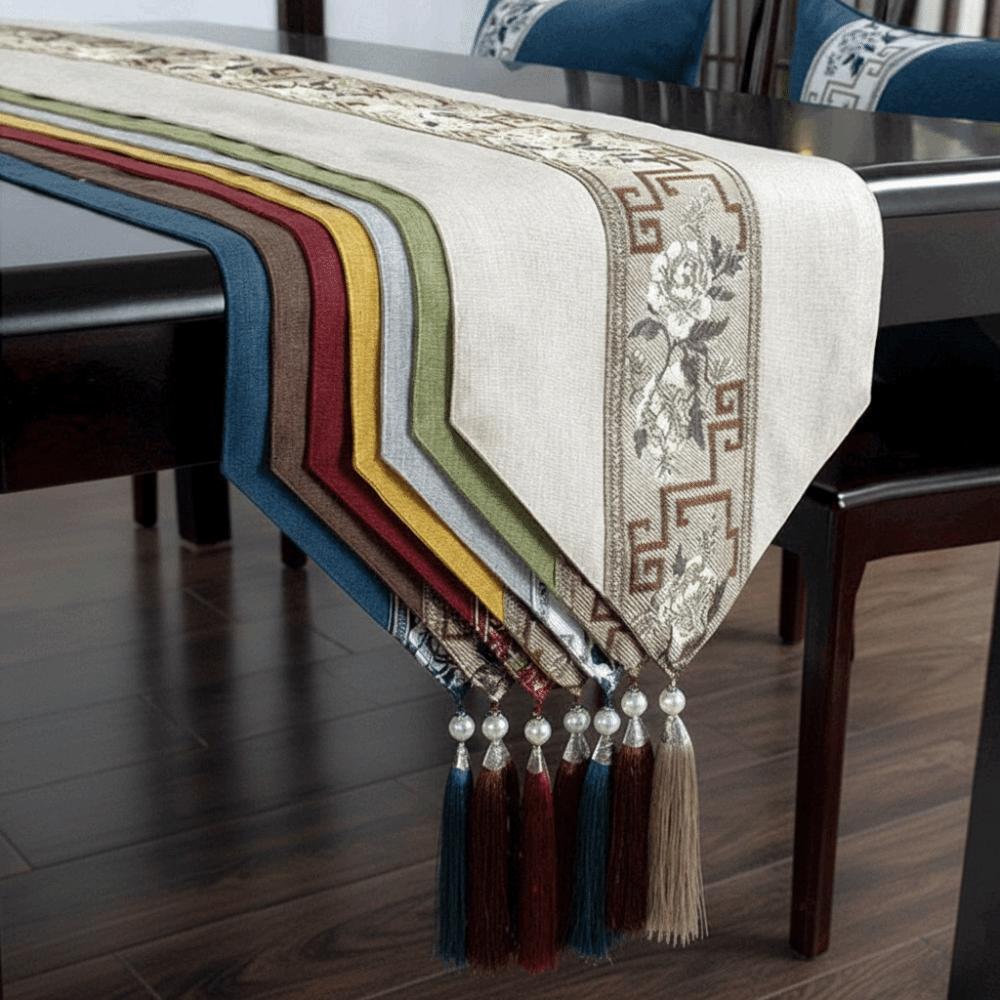 Chinese Style Retro Table Flag Washable Embroidery Bed Flag Floral Table Runner  Home Decoration