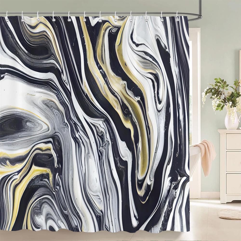 Abstract Marble Pattern Shower Curta Waterproof Fabric Bath Curta For Bathroom Bathtub Large Wide Bathing Cover With Hook