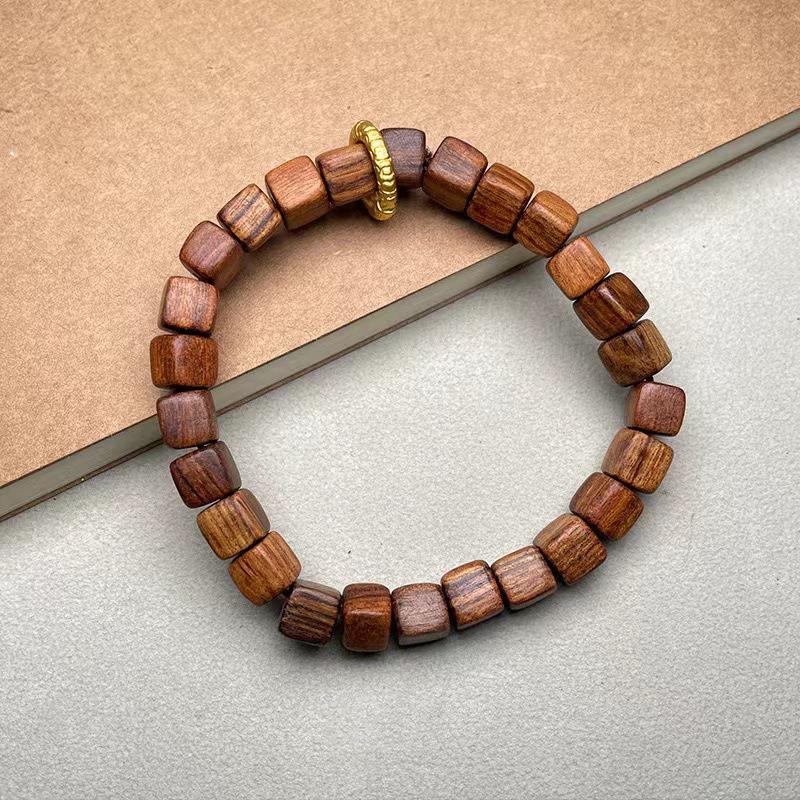 Tricolor Black Pear Sandalwood Cube Bead Bracelet with Ethnic Style