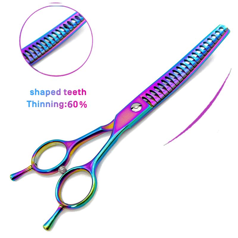 Colorful Dog Curved Thinning Shears 7.0 Inch Professional Dog Grooming Scissors Pet Curved Thinning Shears