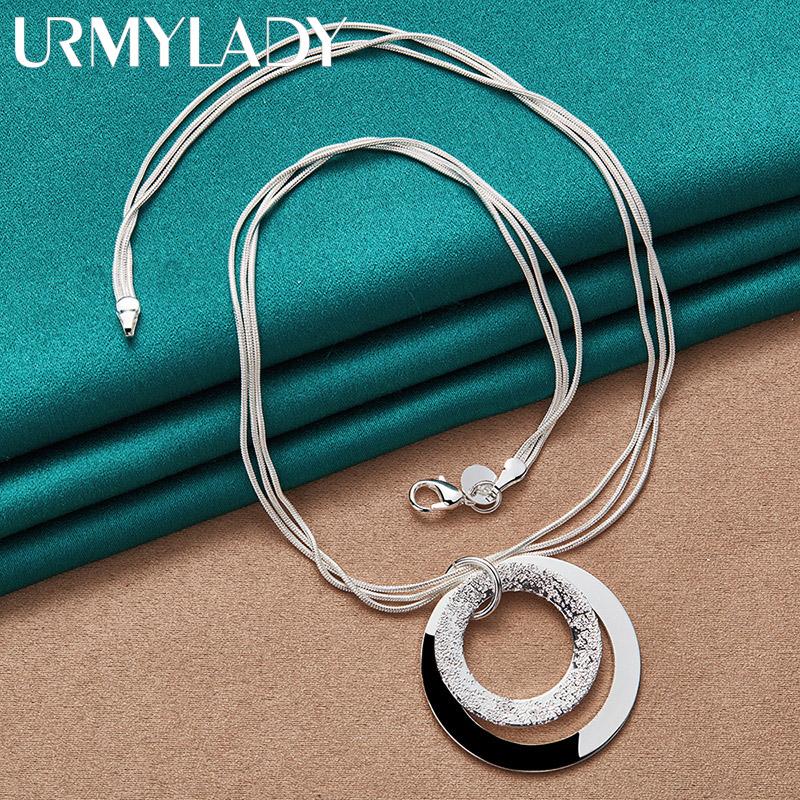 URMYLADY 925 Silber Hochzeit Weihnachtsgeschenk Retro Doppel matt geometrische Anhänger Halskette Tropfen Ohrringe Modeschmuck Sets