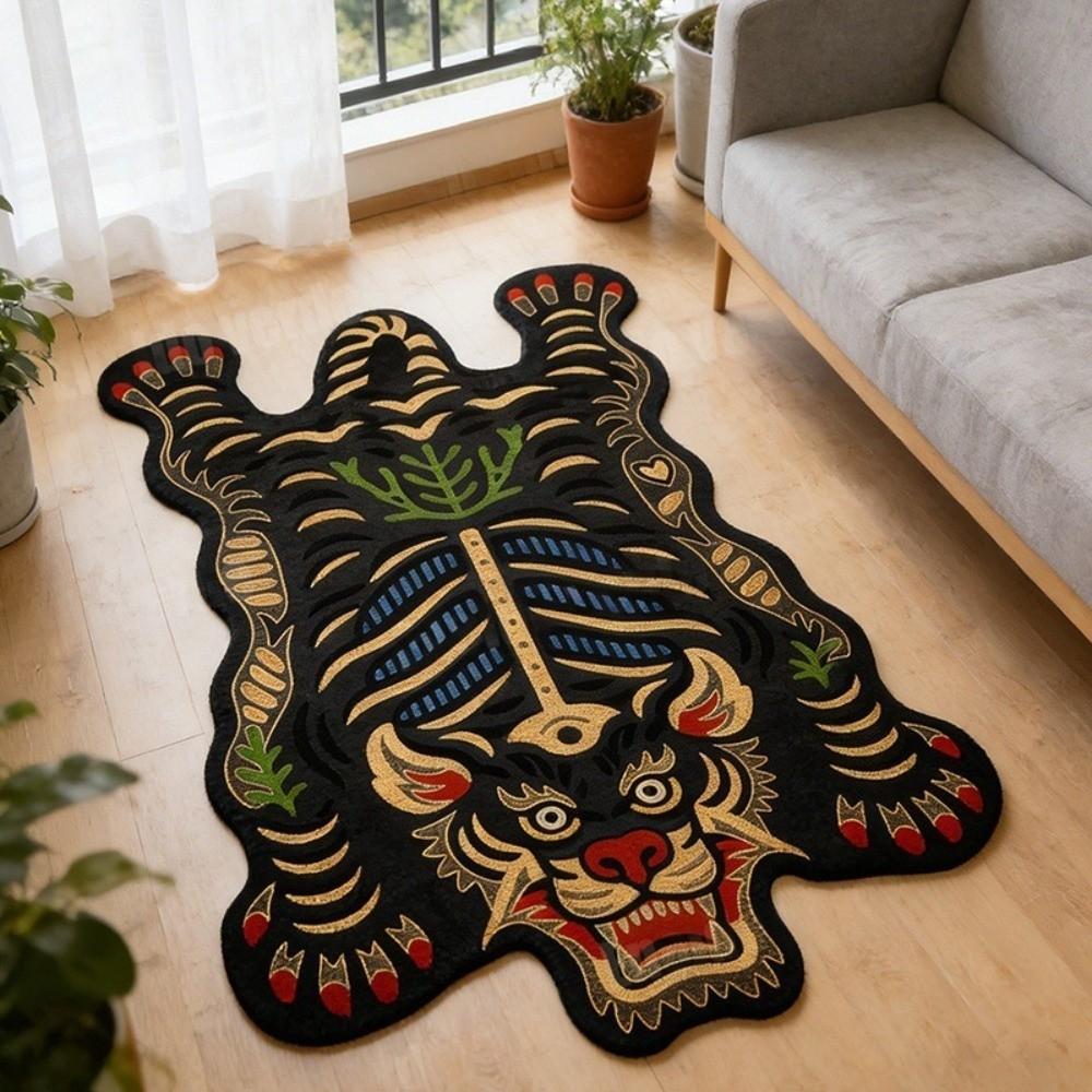 2D Flat Tiger Tiger Carpet Non Slip Creative Floor Mat Retro Area Rug  For Children