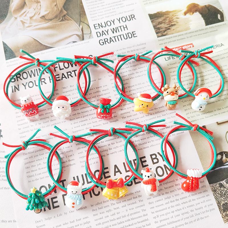 Santa Claus Christmas Tree Hair Ties - Elastic Rubber Bands for Kids