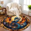 Stained Glass Dragon & Floral Round Rug – Machine Washable Polyester Mat for Living Room, Hallway & Studio Decor