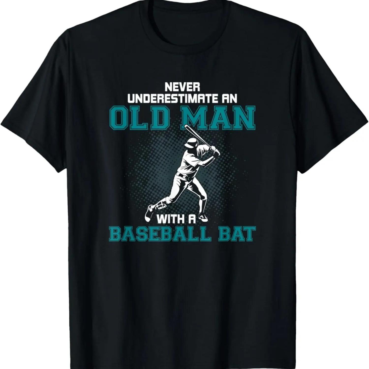 

Mens Old Man With A Baseball Bat Grandpa Dad Funny Baseball gift T-Shirt XXXXXL чорний