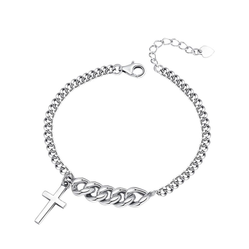 Punk Silver Color Cross Bracelets for Women Thick Chain Bracelet Cool Wrist Bracelets Jewelry