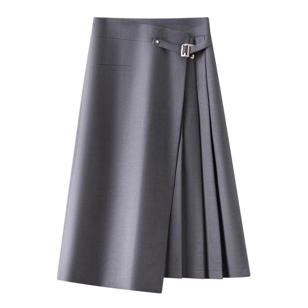 Women's Irregular High-Waist Midi Skirt - Drapey Pleats, A-Line, Spring/Autumn 2025 Collection