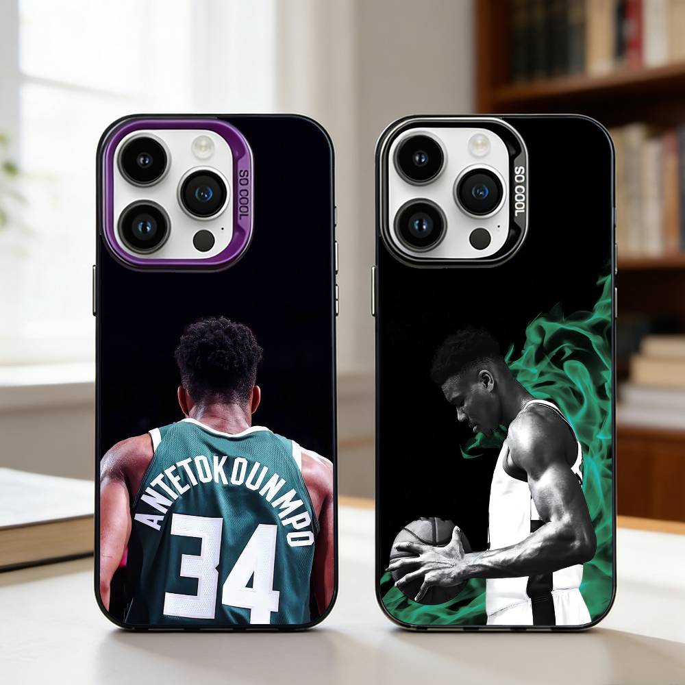 Giannis Antetokounmpo 34 Phone Case For iPhone17,16,15,14,13,12,11,Pro,MAX Gray Matte Silicone Black Cover