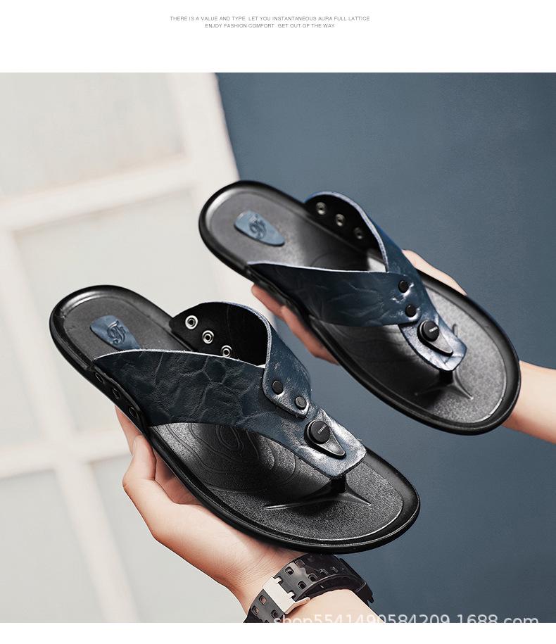 Men's Trendy Genuine Leather Flip-Flops: Casual Outdoor Beach Slippers