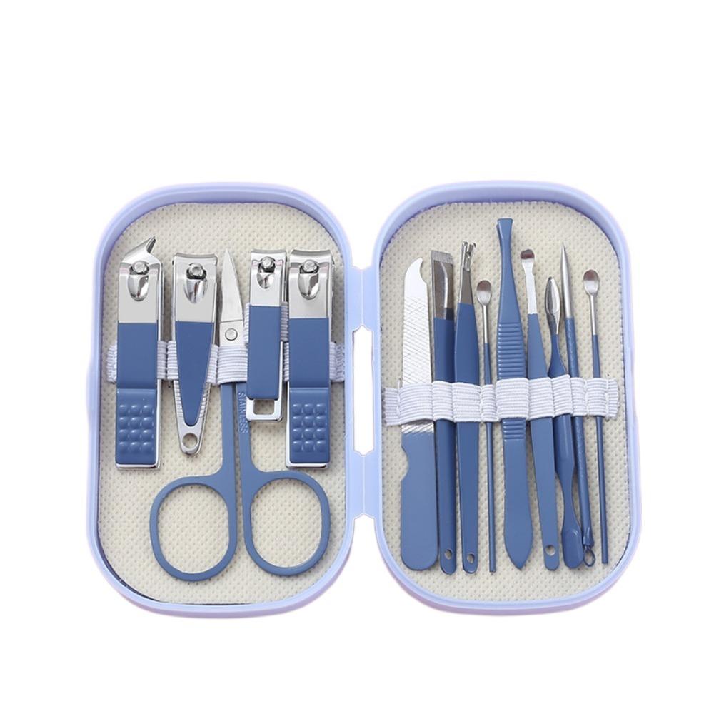 

Портативный набор из 14 предметов для стрижки ногтей, из нержавеющей стали, ложка для чистки ушей, набор для маникюра и педикюра, бытовой синий