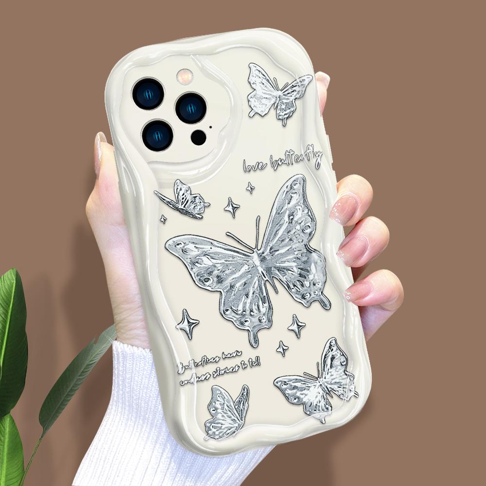 Cartoon Pattern Cream Texture Casing Wavy Edge Soft Silicone Cover Phone Case for IPhone Samsung Huawei Honor Xiaomi Redmi Infinix Tecno