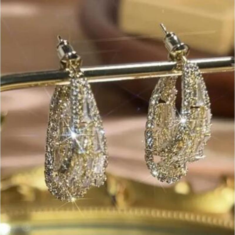 New  Luxury Zircon Front And Rear Cross Curved Droplet Earrings With Advanced Fashion Women'S Festival Party Accessories