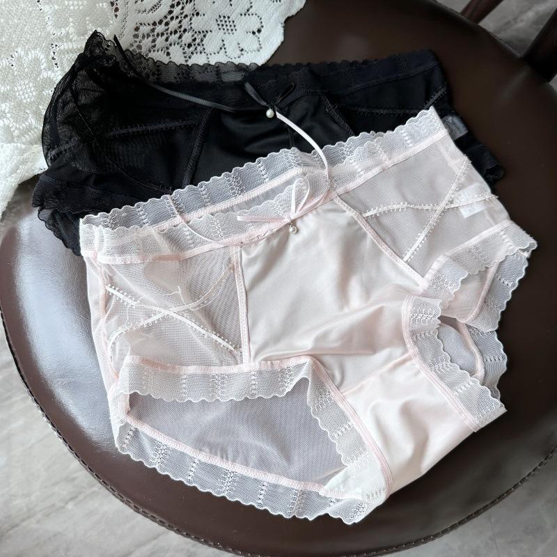 Ladies Spring Summer Sexy Ice Silk Gauze Contrast Color High Waist Panties