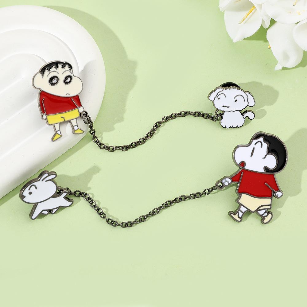 Anime crayon small new brooch small new lead small white chain pendant metal badge bag accessories decoration