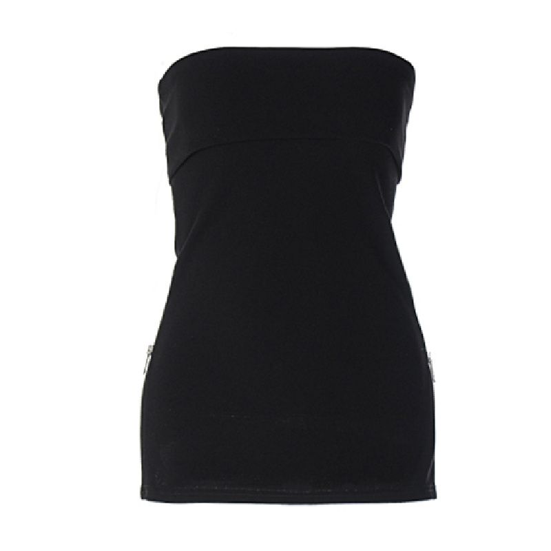 

Shemoda off-Neck Black Slim-Fit Zipper Tube Top Black M