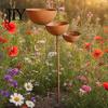Anti-rust Garden Stake 3 Tiered Cascading Rain Catcher Bird Bath, Metal Water Three-level Waterfall Feeder Bowl Feeder, Outdoor Pollinator Watering