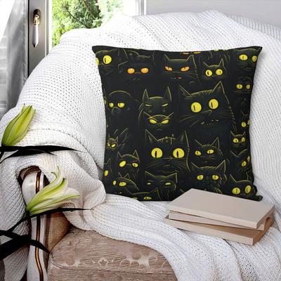 Cartoon Angry Black Cat Pattern Square Pillowcase Cushion Cover Pillow Case Throw Pillow Cover for Home Sofa Living Room