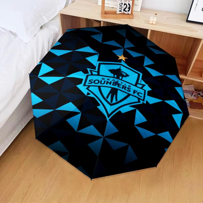 1 Stück Seattle Sounders FC Bedruckter Regenschirm Faltregenschirm, Automatischer Regenschirm 8-Speichen für Reisen, Camping Fan Geschenke Weihnachtsgeschenke