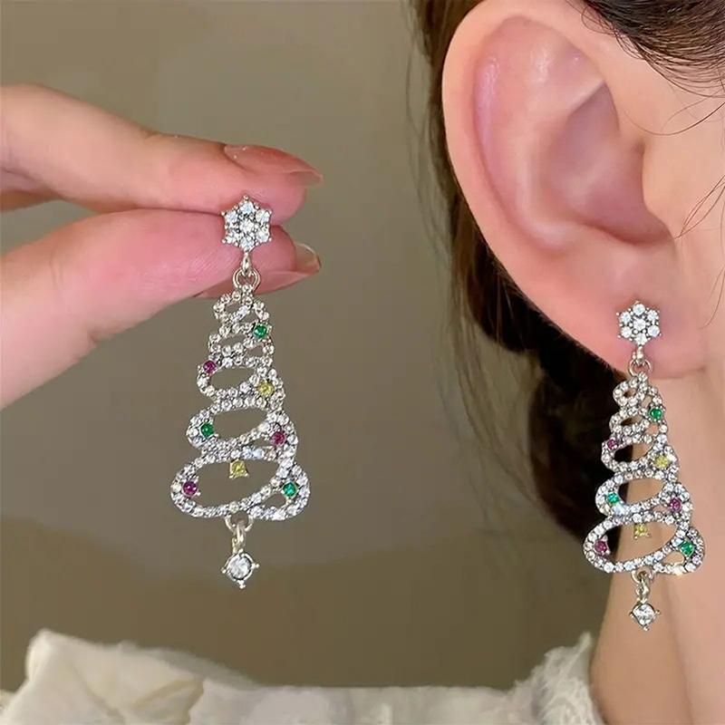 

Huitan Shining Christmas Tree Drop Earrings Female Party with Bright Colorful Zirconia Trendy Exquisite Accessories Gift