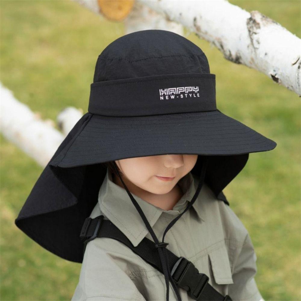 Large Brim Hat Children's Thin Bucket Hat With Cape Beach Hat New Sun Hat