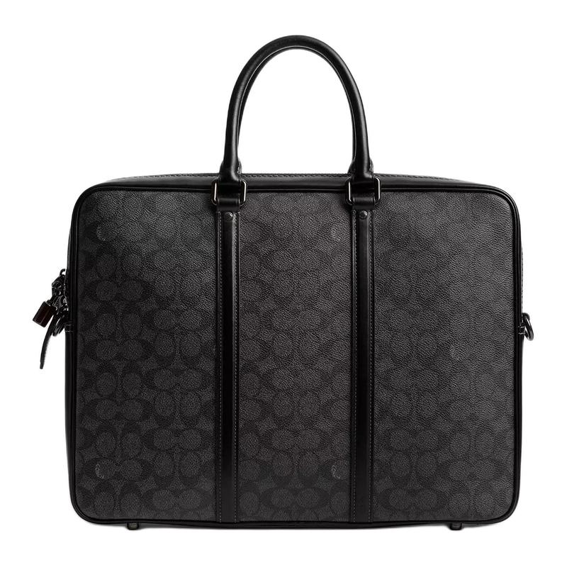 

COACH 40 zipper closure brand print coated canvas laptop bag large size women s charcoal коричневий