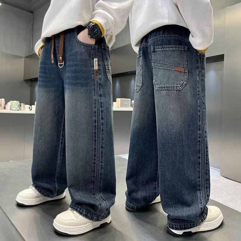 Forår Efterår Teenager Drenge Jeans Mode Løse Lige Denim Bukser Til 4-14 År Børn Afslappet Tøj Børn Udendørs Bukser
