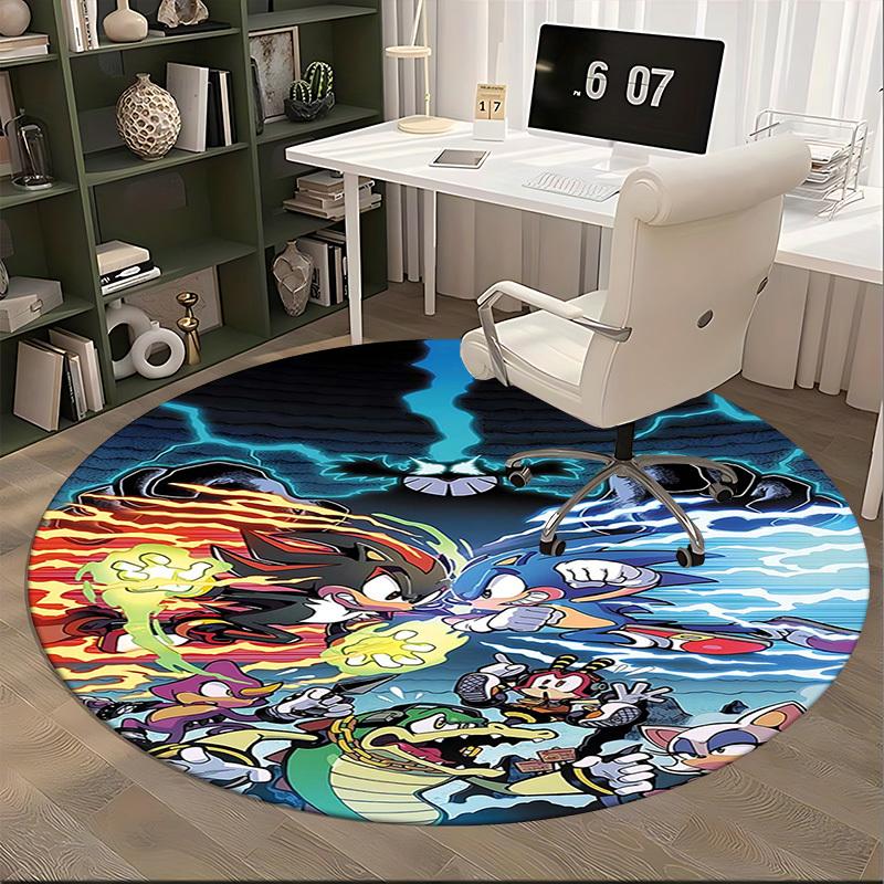 1pc Sonic the Hedgehog Anime Cartoon Design Round Carpet - Office Chair Mat, Non-Slip Rug for Home Decor, Living Room, Bedroom, Game Room, Dormitory F
