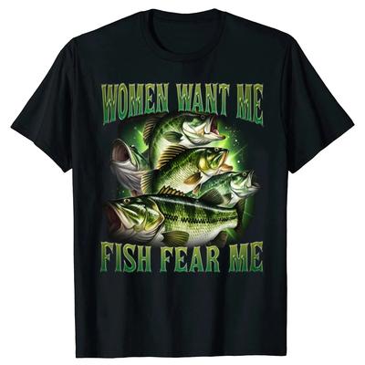 Vintage Women Want Me Fish Bass Fear Me Funny Lover Fishing Graphic Tshirt Men Women Hip Hop Oversized T Shirt 100 Cotton
