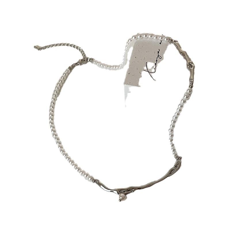 Niche Design Sense Irregular Metal Pearl Necklace Female Retro Elegant Personality Fashion Versatile Neck Chain Collarbone Chain