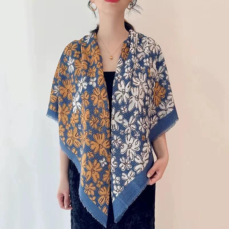 Cotton Feeling Scarf For Women 130Cm Large Square Scarf Outdoor Trips Air-Conditioned Shawls And Wraps
