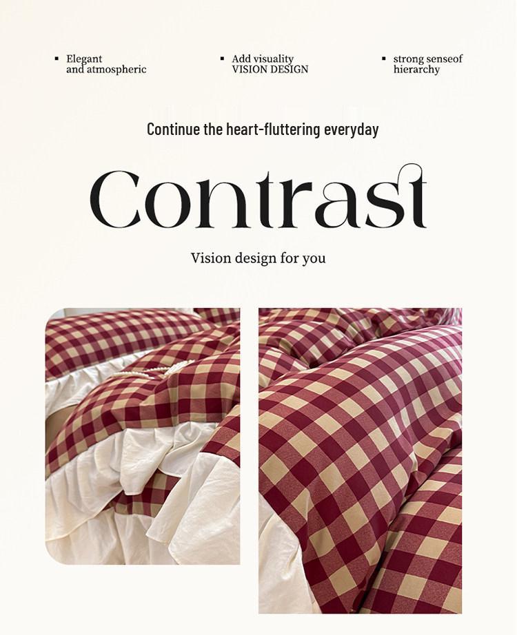 Retro Lace Washed Cotton 4-Piece French Bedding Set: Bed Sheet, Duvet Cover, Fitted Sheet - 2026 Design for Dormitory Style