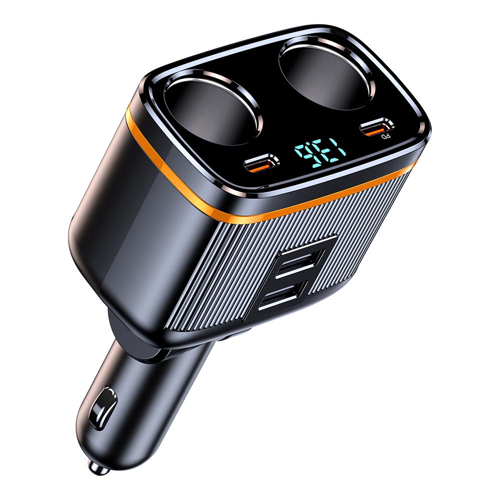 Car Chargers 145W High Power Charging Adapter 2-Socket Power Splitter 12-24V with PD45W+Type-C+2 USB Ports LED Voltage Display for Car Truck SUV