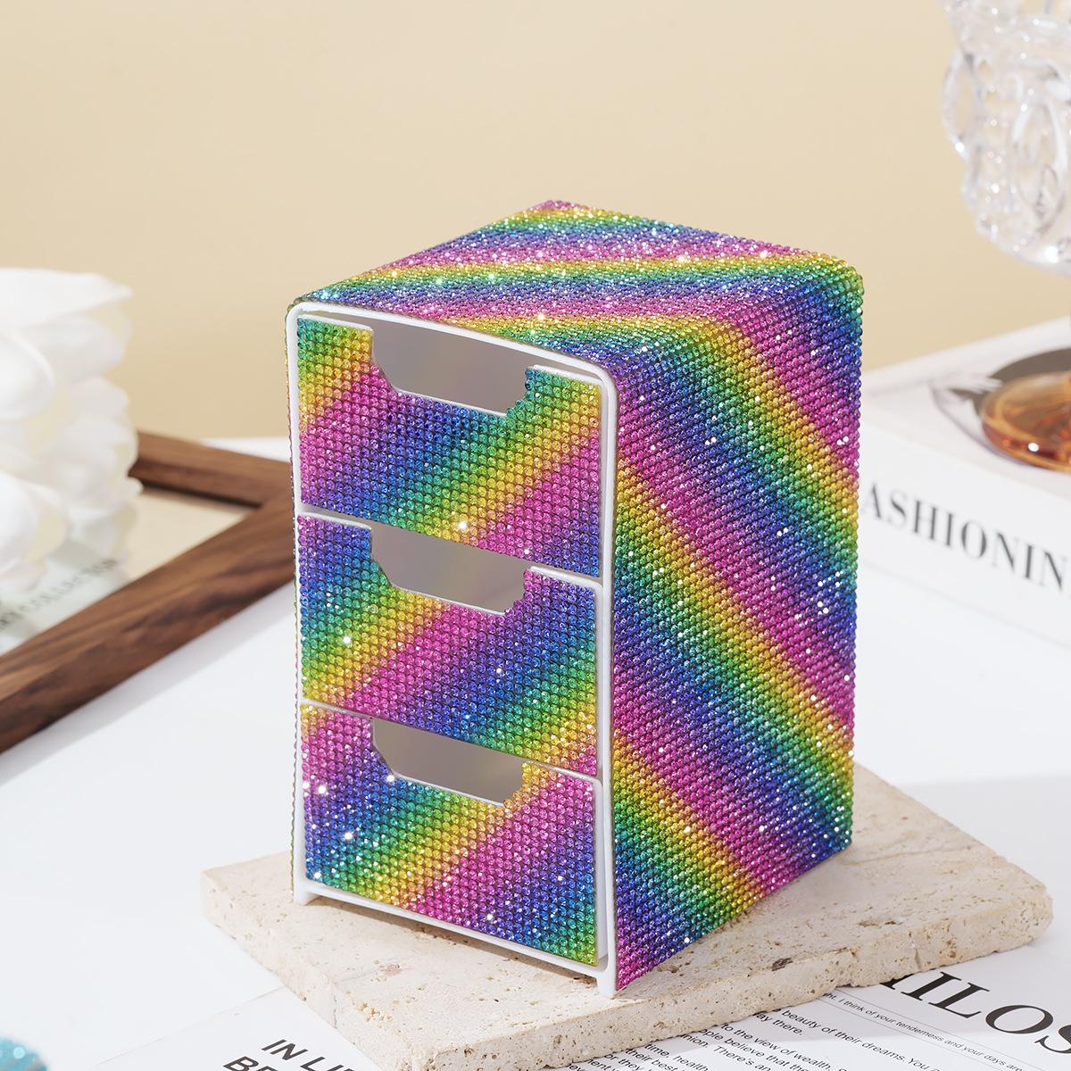 

Diamond-encrusted three-layer drawer storage box, high-value desktop storage box, organizing jewelry and cosmetics storage box різнокольоровий
