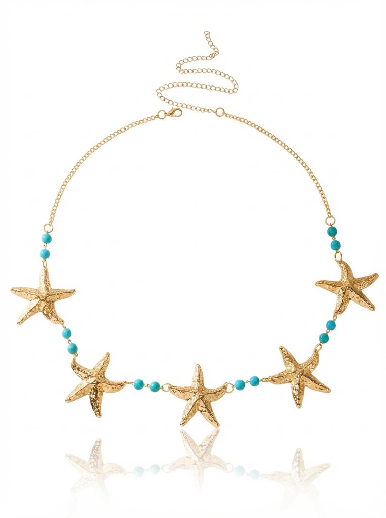 Metallic Summer Beach Starfish Faux Turquoise Waist Chain Women Sexy Belly Body Chain Vacation Jewelry Gifts