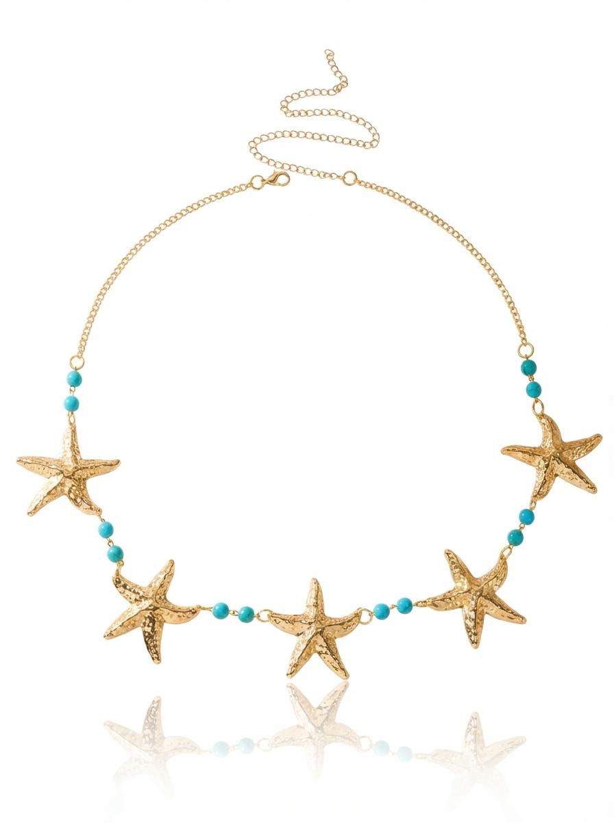 

Metallic Summer Beach Starfish Faux Turquoise Waist Chain Women Sexy Belly Body Chain Vacation Jewelry Gifts