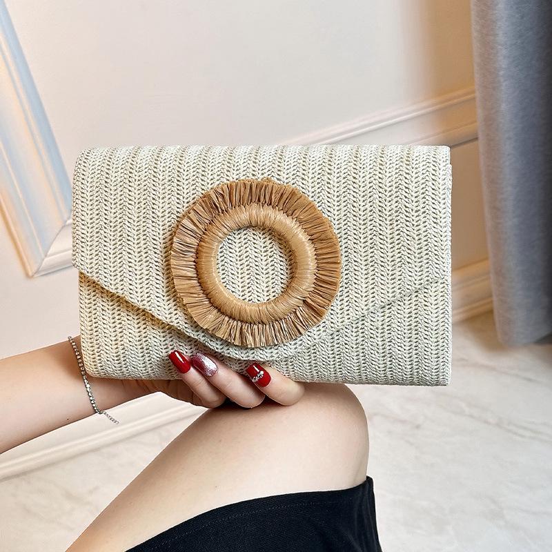 2025 Women's Retro Straw Evening Bag: High-End Minimalist Woven Beach Style