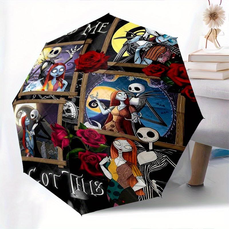 

Jack and Sally Night Sky Automatic Opening and Closing Cartoon Umbrella, Lightweight 3-Fold, With Cute Cartoon Characters, Suitable for Home