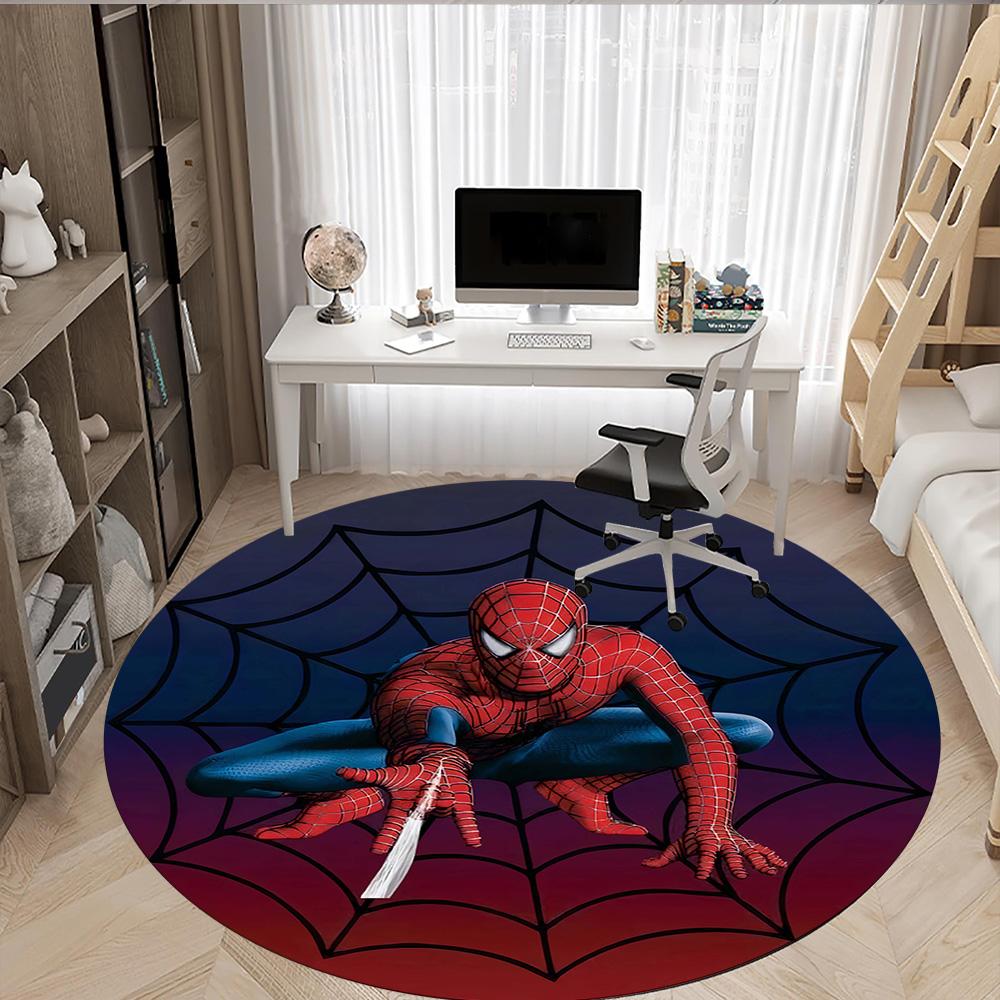 1pc Spiderman Web Icon Round Rug Flannel Fun Playful Design Living Room Bedroom Floor Mat Home Decoration Kids Room Carpet Y82857