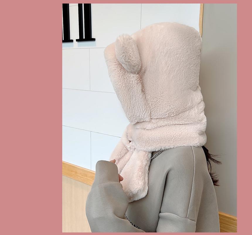 2023 Winter Cute Bear Ear Warm Hat Plush Scarf Hat Outdoor Windproof Cycling Hat Women Beanies Caps