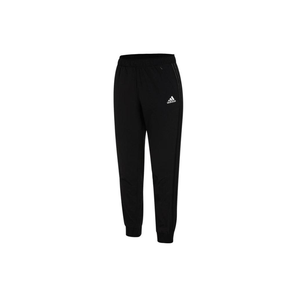Adidas Elastic Waist Solid Color Logo Print Straight Casual Pants Men Bottoms Black H28909