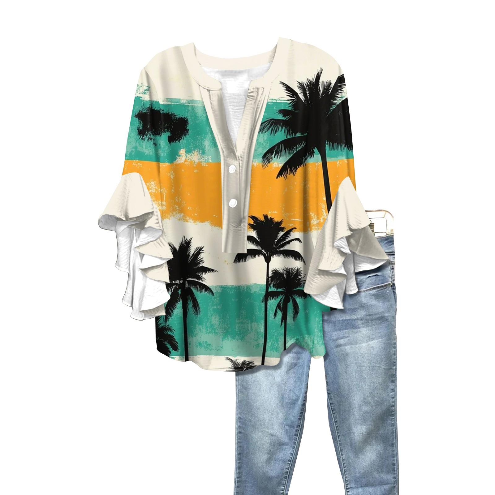 

Summer Women s Tops V-Neck Seven Sleeve Shirt Spring Summer Floral Printed Tops Casual Shirt L армія зелений колір