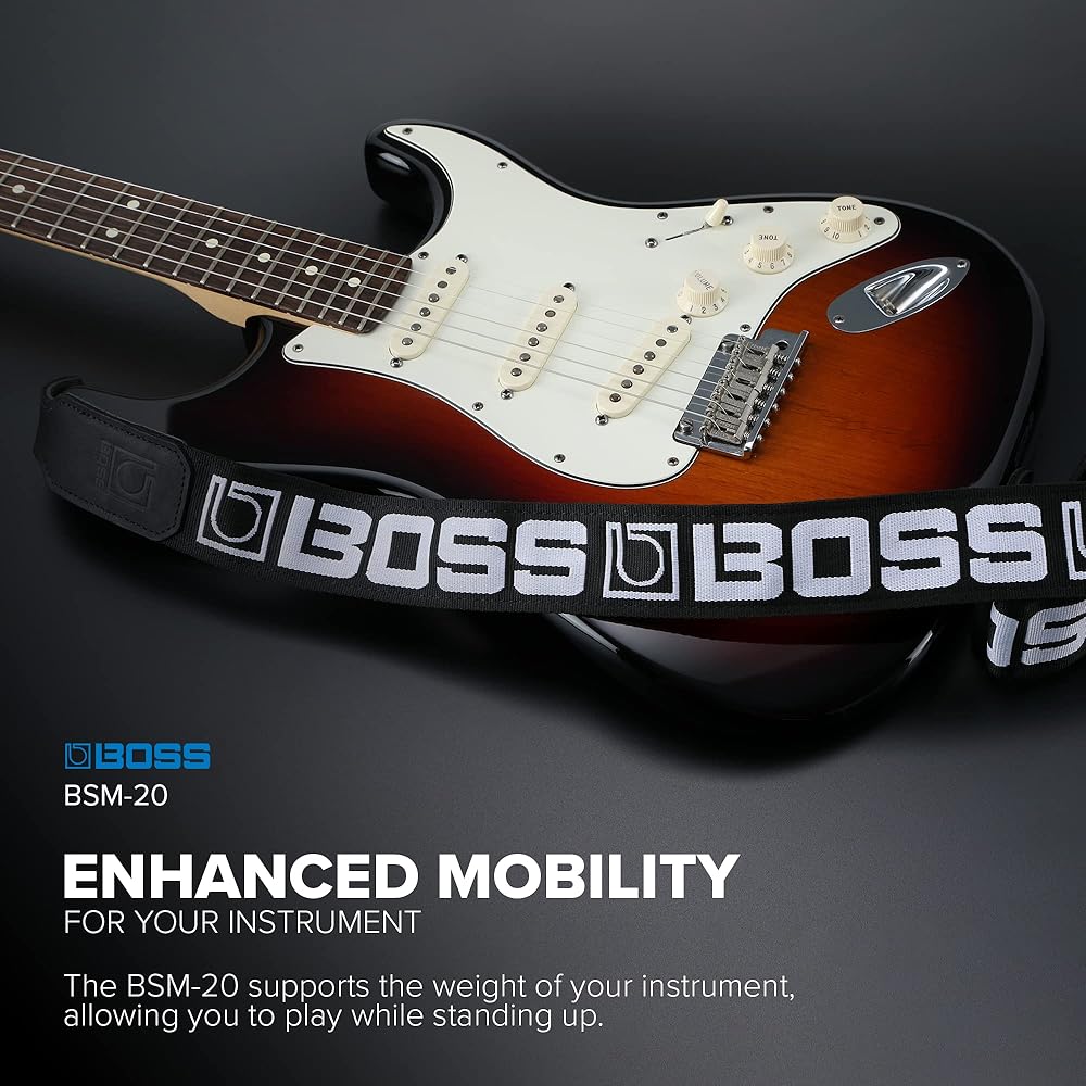 [BOSS] Boss BSM-20-WB Guitar Strap 5cm Wide Monogram White for Guitar/Bass