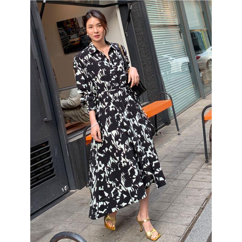 

Fall New Arrival Plus Size Women s Clothing Fashion Style Shirt Collar Elegance Fashion Geometry Pattern Pattern Overknee Long Dress Black 4XL