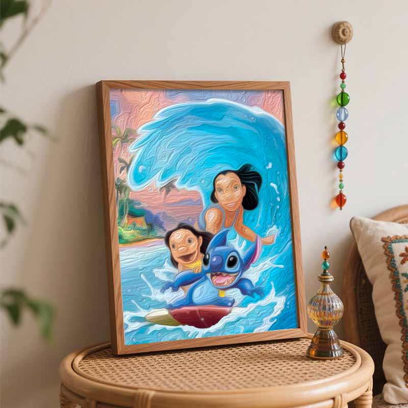 Disney Oil Painting Kit Painting Lilo Stitch Surfing Home Bedroom Wall Decor Gift