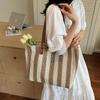 Summer Straw Woven Tote Bag for Women Large Capacity Striped Beach Bag Handmade Knitting Shoulder Bag Casual Vacation Handbag
