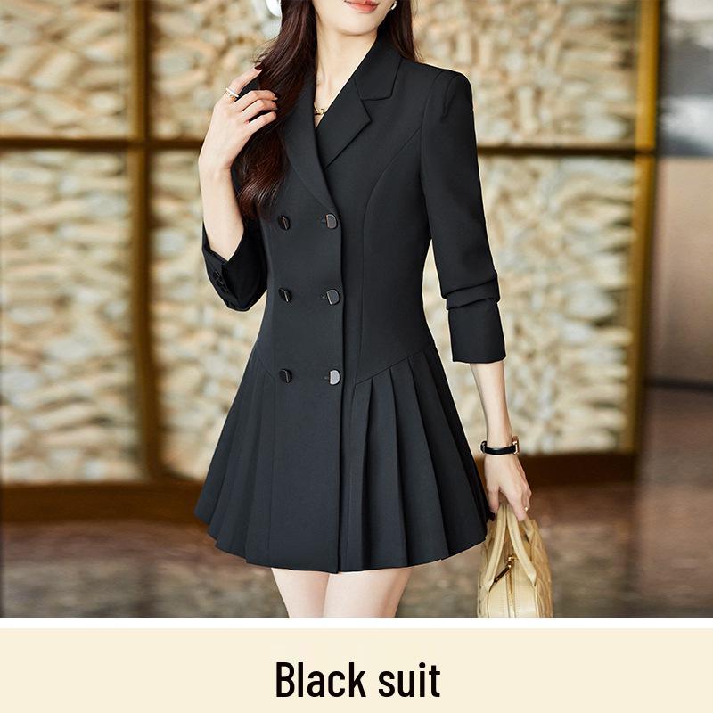 

2025 New French Elegant Black Pleated Dress Skirt with Cinched Waist for Women XXL