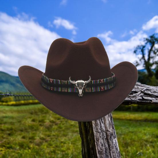 Western Cowboy Hat for Men Women Wide Brim Sun Protection Fedora Beach Hat Wool Cowgirl Felt Hat with Adjustable Strap