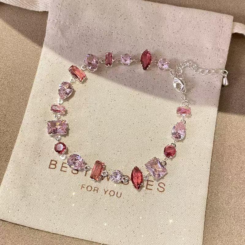 Sparkling Colorful Zircon Crystal Bracelet for Women Polished Metal Chain Lightweight Wrist Jewelry for Casual Party Wear