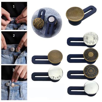 Unisex Retractable Buckles Metal Buttons Jeans Waist Extender Adjustable Disassembly Free Sewing Buttons for Clothing Jeans Pant