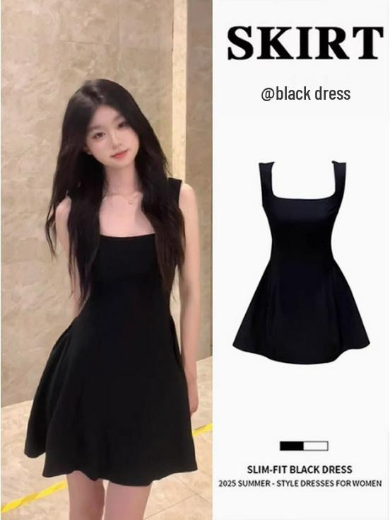 

Женское летнее платье без рукавов черного цвета с высокой талией, затягивающейся шнурком, 2025 S for 80-90 lbs